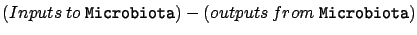 $\displaystyle
 (Inputs\: to\;\texttt{Microbiota})-(outputs\:
 from\;\texttt{Microbiota})$